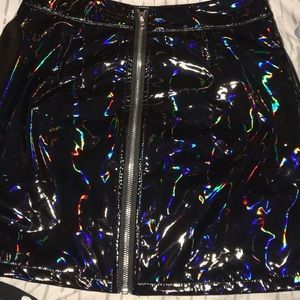 Black faux leather holographic skirt